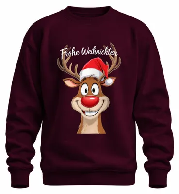 Zdjęcie produktu dla Merry Christmas Reindeer Rudolph Cartoon Funny Christmas Hat Uni Bluza rozpinana, bordowy, XXL