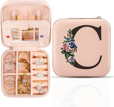 Produktbild von Reise Schmuckbox, mit Spiegel, personalisierbare Schmuck Organizer, für Ringe, Ketten, Ohrringe