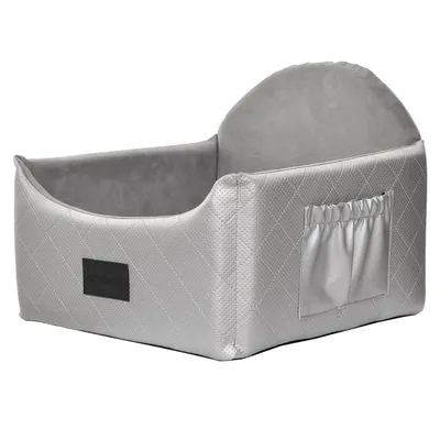 Obrázek produktu pro Sedátko do auta pro psy 2v1 48x48 cm ZULA Silver | sedátko a pelíšek pro malé a střední psy | Imitace kůže, omyvatelné, protiskluzové