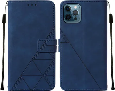 Obrázek produktu pro Flipové kožené pouzdro pro iPhone 12 Pro Max peněženkový design pouzdro s embosováním, držákem karet a stojánkem modré
