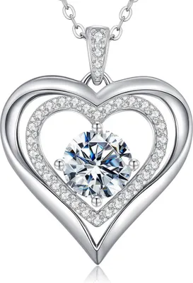 Produktbild von Halskette Damen Herz Moissanit 925 Sterling Silber 1 Karat Rhodinierung Geschenk