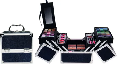 Productafbeelding van Make-up koffer met glitters in zwart-blauw, 18x18x16 cm - 80-delig