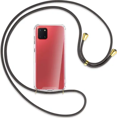 Produktbild von Handykette Backcover-Schutzhülle mit Band (Metall goldfarben) für Samsung Galaxy Note 10 Lite - dunkelgrau