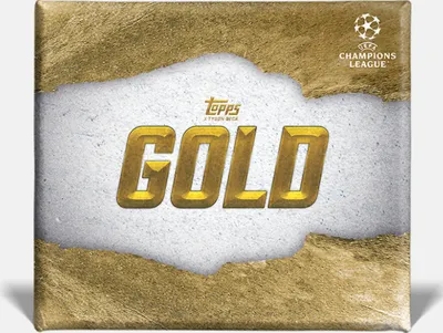 A marketing image for Topps UEFA Champions League Gold 2021, featuring the product title prominently.