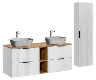 Produktbild von Doppelwaschtisch und Hängesäule 140.8cm Adriel mit 4 Schubladen, Weiß