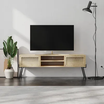 Image de DECORTIE Naive Support TV moderne Centre multimédia Élément TV en chêne avec armoire 140 x 36 x 51 cm