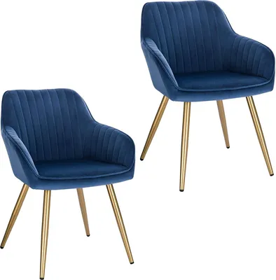 Produktbild von EUGAD 2er-Set Esszimmerstuhl Sitzfläche aus Samt Polsterstuhl mit Armlehnen goldener Metallbeine, Blau