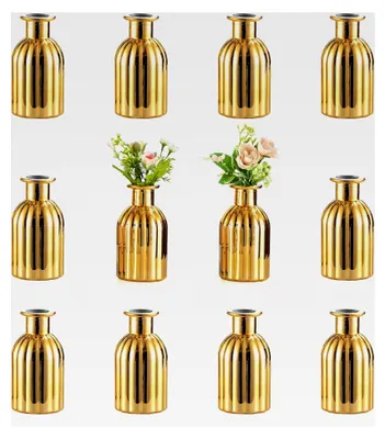 Produktbild von Kleine Glasvasen für Blumen: Set von 12 Vintage Mini-Vasen für Tischdekoration bei Hochzeiten, Weihnachten, Geburtstagsfeiern und anderen Anlässen