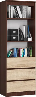 Zdjęcie produktu dla Regał R60 AKORD Wenge, Dąb Sonoma 3 szuflady 180x60x35 cm