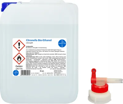 Produktbild von Citronella Alkohol I Kamin-Ethanol I vollvergällt I 5 Liter I Bioethanol I inkl. 1 x AGH I HERRLAN-Qualität