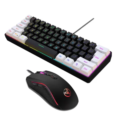 Immagine prodotto di Set da gioco HXSJ V700BW+A869 – Tastiera USB RGB a 61 tasti e mouse con cavo, 3200 DPI, illuminazione a LED per PC e laptop