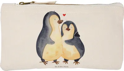Produktbild von Mr. & Mrs. Panda Pouch Pinguin umarmen Größe S Klein - Weiß - Geschenk, Kulturbeutel, Verknallt, Liebe, kosmetiktäschchen, Make-Up Tasche, Hochzeitstag, Hochzeit, Etui