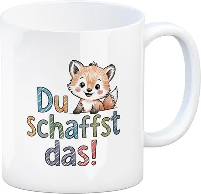 Produktbild von Fuchs mit Spruch Du schaffst das! Kaffeebecher