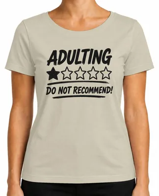 Obrázek produktu pro Tričko pro ženy, velikost L, s potiskem "Adulting" (dospívání), vtipné, sarkastické, vhodné jako dárek, pro kancelář, barva: přírodní