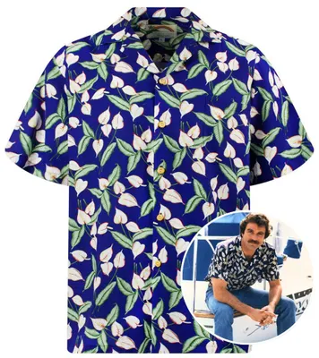Produktbild von Paradise Found Hawaiihemd Tom Selleck "Green Leaves" Original Herren Hawaiihemd Kokosnussknöpfe Kurzarm Front-Tasche