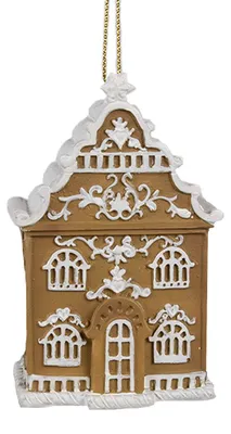 Produktbild von Clayre & Eef Weihnachtsanhänger Lebkuchenhaus 6x4x9 cm Braun Polyresin