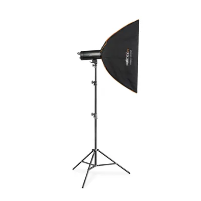 Produktbild von Walimex pro Stager 400 HSS Studioblitz Set, 400 W Studiolicht mit LED-Einstelllicht, Studio-Komplettset mit Softbox und Lampenstativ, ideal für Fotostudio