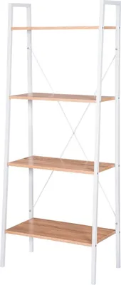 Zdjęcie produktu dla Regał Happyment Baldi - 4 poziomy - biały/dąb - drewno - 60x35x148 cm - regał do salonu, sypialni i pokoju dziecięcego
