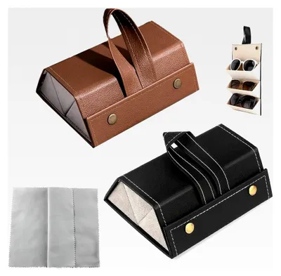 Produktbild von Brillenaufbewahrungsbox – Leder-Organizer mit Platz für mehrere Brillen – Sonnenbrillen-Aufbewahrung für Reisen und Ordnung im Haushalt