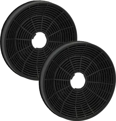 Two black circular charcoal filters are shown against a white background.