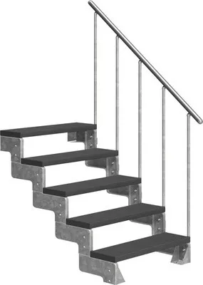 Produktbild von Aussentreppe Pertura Tallis mit Geländer 5 Steigungen 100 cm anthrazit