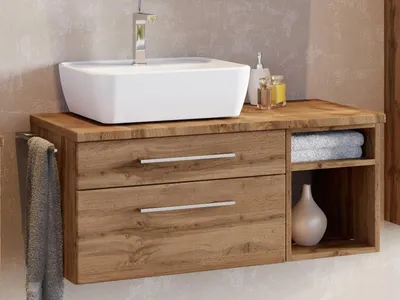 Produktbild von Waschtisch Handwaschplatz Badschrank Waschplatz Schrank Badmöbel "Davos III" Wotan Eiche