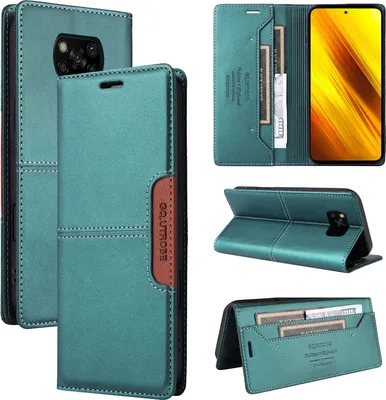 Obrázek produktu pro Pouzdro pro Xiaomi Poco X3 NFC/Poco X3 Pro, kožené flipové peněženkové pouzdro s přihrádkou na karty a stojánkem Zelený