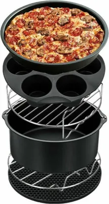 Image de Happyment Airfryer Accessoires-12er set - 12 pièces, y compris grille, moule à pâtisserie, moule à pizza et muffin, 19,5 cm
