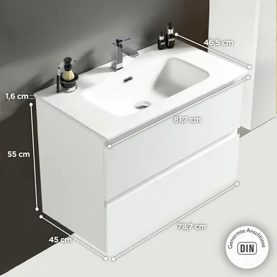 Produktbild von Alpenberger Waschtisch mit Unterschrank 80 cm Breit | Badezimmermöbel Set | Waschbecken Gäste WC | Waschbeckenunterschrank Hängend | Badmöbel
