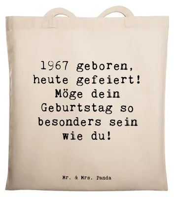 Produktbild von Mr. & Mrs. Panda Schultasche Spruch 1967 Geburtstag - Transparent - Geschenk, Jutebeutel, Happy Birthday, Geburtstagsgeschenk, Glückwunsch, Jahrgang, Besonderes, Tote Bag