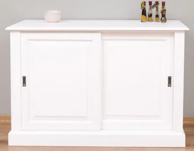 Produktbild von Casa Padrino Landhausstil Sideboard Weiß 135 x 55 x H. 100 cm - Massivholz Schrank mit 2 Schiebetüren - Landhausstil Möbel