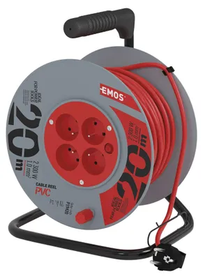 Prodlužovací kabel na bubnu 20 m / 4 zásuvky / červený / PVC / 230 V / 1 mm2