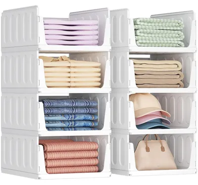 Stapelbare Schrank-Organizer, Kunststoff, Weiß, 8er-Set