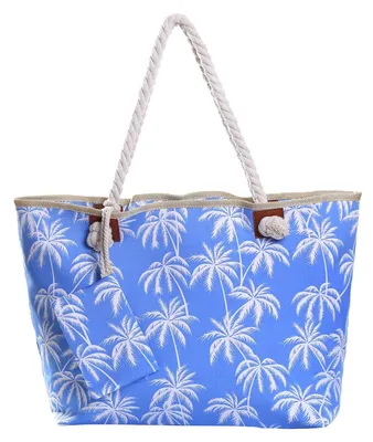 Produktbild von Große Strandtasche wasserabweisend mit Reißverschluss - Palmen weiß-blau