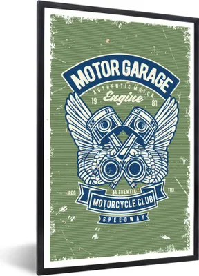 Produktbild von MuchoWow® MuchoWow® Gerahmtes Poster Mancave - Auto - Motorrad - Retro 60x90 cm - Poster mit zchwarzem Bilderrahmen - Kunst