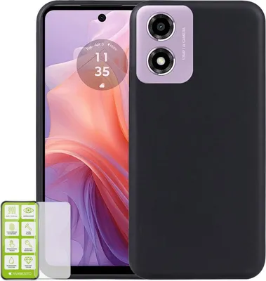 Produktbild von Für Motorola Moto E14 / G04 4G / G04S 4G / G24 4G Silikon Hülle H9 Glas Handy Tasche Schwarz Etuis Cover Case Kappe