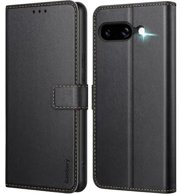 Immagine prodotto di Custodia a libro in ecopelle nera per Google Pixel 9a 5G, con scomparti per carte di credito e funzione supporto