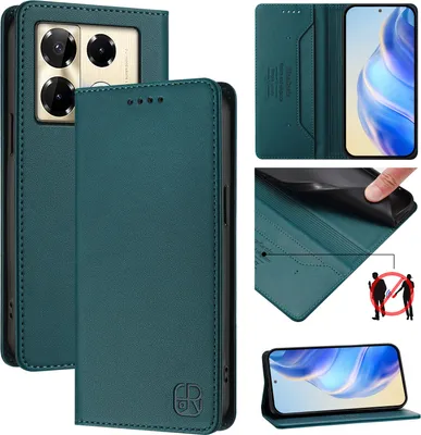 Image de Etui en cuir pour Infinix Note 40 Pro 4G/Note 40 Pro 5G/Note 40 Pro+ 5G, étui à rabat avec fentes pour cartes, portefeuille et support Vert foncé