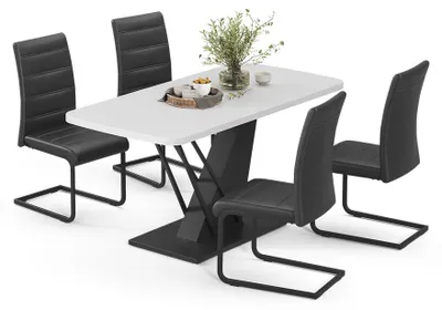 Immagine prodotto di Set di tavoli da pranzo Vicco Fenaro Bianco/Nero 120 x 80 cm con 4 sedie da pranzo, nero, Model 63002