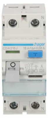 Image de HAGER RCCB Disjoncteur différentiel 1P+N 16A 30mA 6kA type A CDA216J