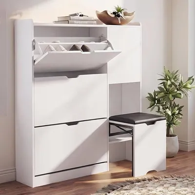 Imagen del producto de Zapatero estrecho con banco integrado, solución compacta para guardar zapatos