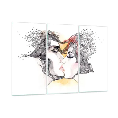 Produktbild von Bilder auf glas - Paar Küssen Abstraktion - 165x110cm - Glasbilder - Wandbilder - Kunstdruck - zum Aufhängen bereit - Wanddekoration aus Glas - Glas Bilder - Wandbild auf Glas - GCE165x110-3005