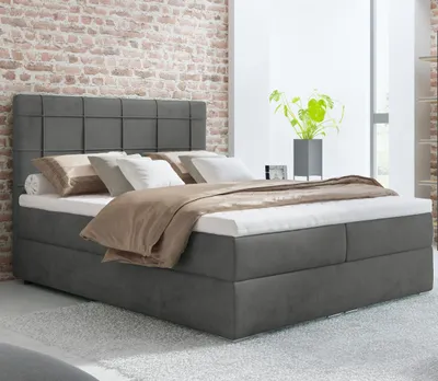 Produktbild von Bari 3 Boxspringbett 180x200, Bett Boxspring mit Lattenrost, Matratze Bonell und Topper – Ihr komfortables Doppelbett!" Hellgrau