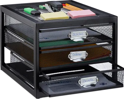 Produktbild von Relaxdays Schubladenbox, 3 Schubfächer, für Din A4 Dokumente, Ordnungssystem für Schreibtisch, Aktenablage, schwarz