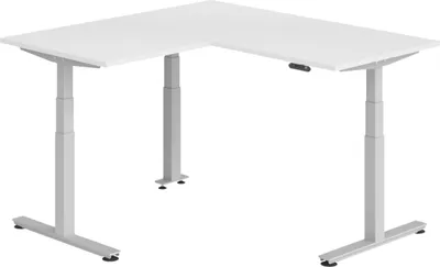 Produktbild von bümö Eckschreibtisch elektrisch höhenverstellbar L-Form - Nachbildung: Weiß, Gestell: Silber, Größe: Eckschreibtisch 160 x 160 cm