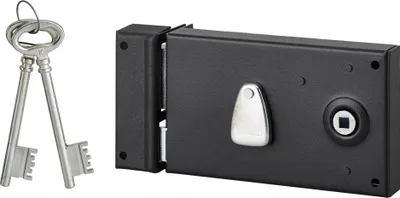 Image de Serrure horizontale en applique 4 gorges à fouillot pour entrée, gauche, axe 58mm, carré 7mm, 140x82mm, noir, 2 clés - THIRARD