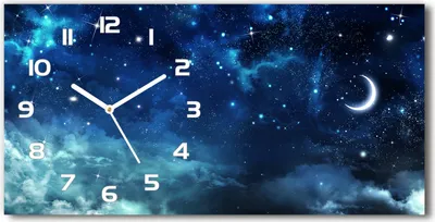 Produktbild von Wanduhr aus Glas – 60x30 cm - Glasbild - Glasuhr - Gehärtetes Glas - weisse-zeiger - Sternenklarer Himmel