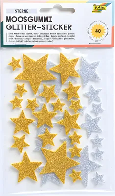 Produktbild von folia Moosgummi Glitter-Sticker "Sterne I" sortiert 40 Stück