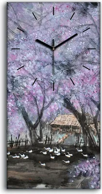 Produktbild von Dekor Leinwand Uhr Wandbilder 30x60 Malerei Asiatische Bäume Blumen Boote Kunst - schwarze Hände