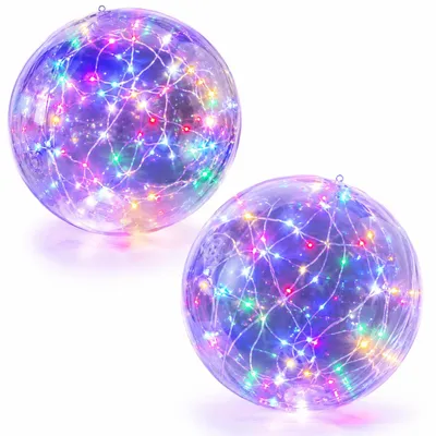 Produktbild von Solar Pool Schwimmlichter 2er Set aufblasbare LED RGB Schwimmkugeln solarbetrieben IP65 schwimmende Poolbeleuchtung Garten Party Deko